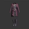 Fashionable Magenta Coat Outfit With Gray Vest Dress And Long Gray Boots
