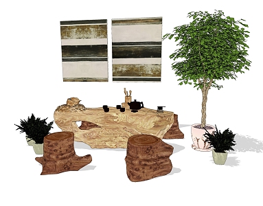 Chinese root carving tea sea tea table 3d model