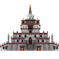 Traditional Ancient Architecture With Multi Tiered Structure Red White Walls And Golden Spire