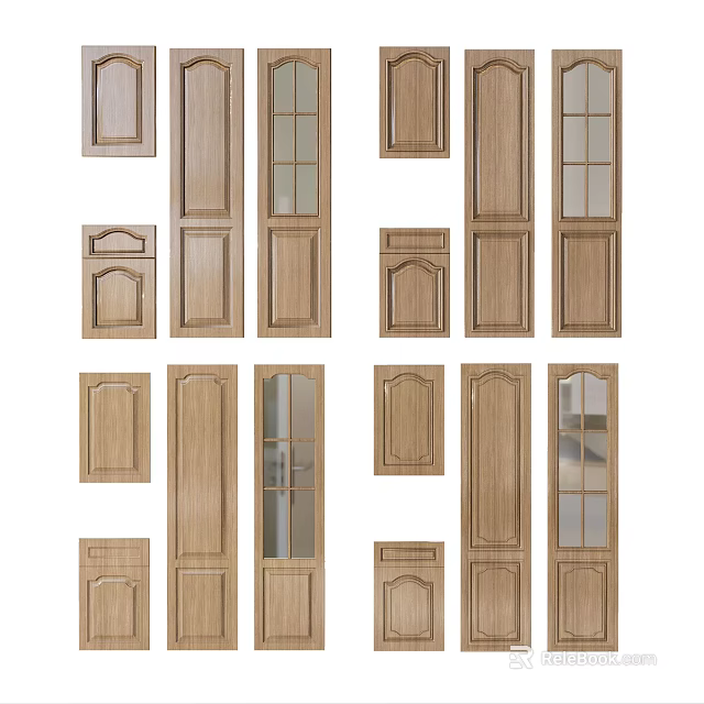 Wooden Door Panels With Various Styles Including Glass Inserts And Classic Designs 3d model 