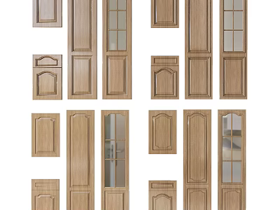 Wooden Door Panels With Various Styles Including Glass Inserts And Classic Designs 3d model