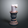 Ornate Carved Vintage Candlestick With Burning Candle On Dark Background