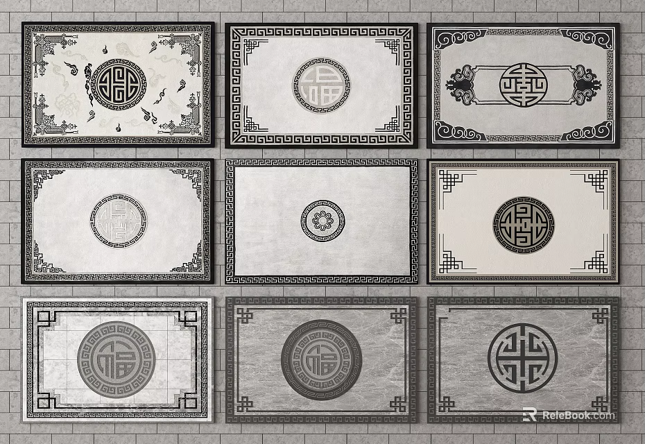 Various Square Rugs Showcasing Traditional Decorative Circular And Geometric Patterns 3d model