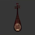 Decorative Red Wooden Pipa Shaped Home Living Supply With Carved Pattern