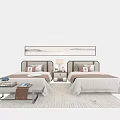 Modern Cozy Single Beds With Pillows Nightstand Lamp Wall Art And Soft Rug