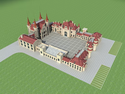 Ancient Architecture With Red Roofs Spired Towers And Square Courtyard In European Style 3d model