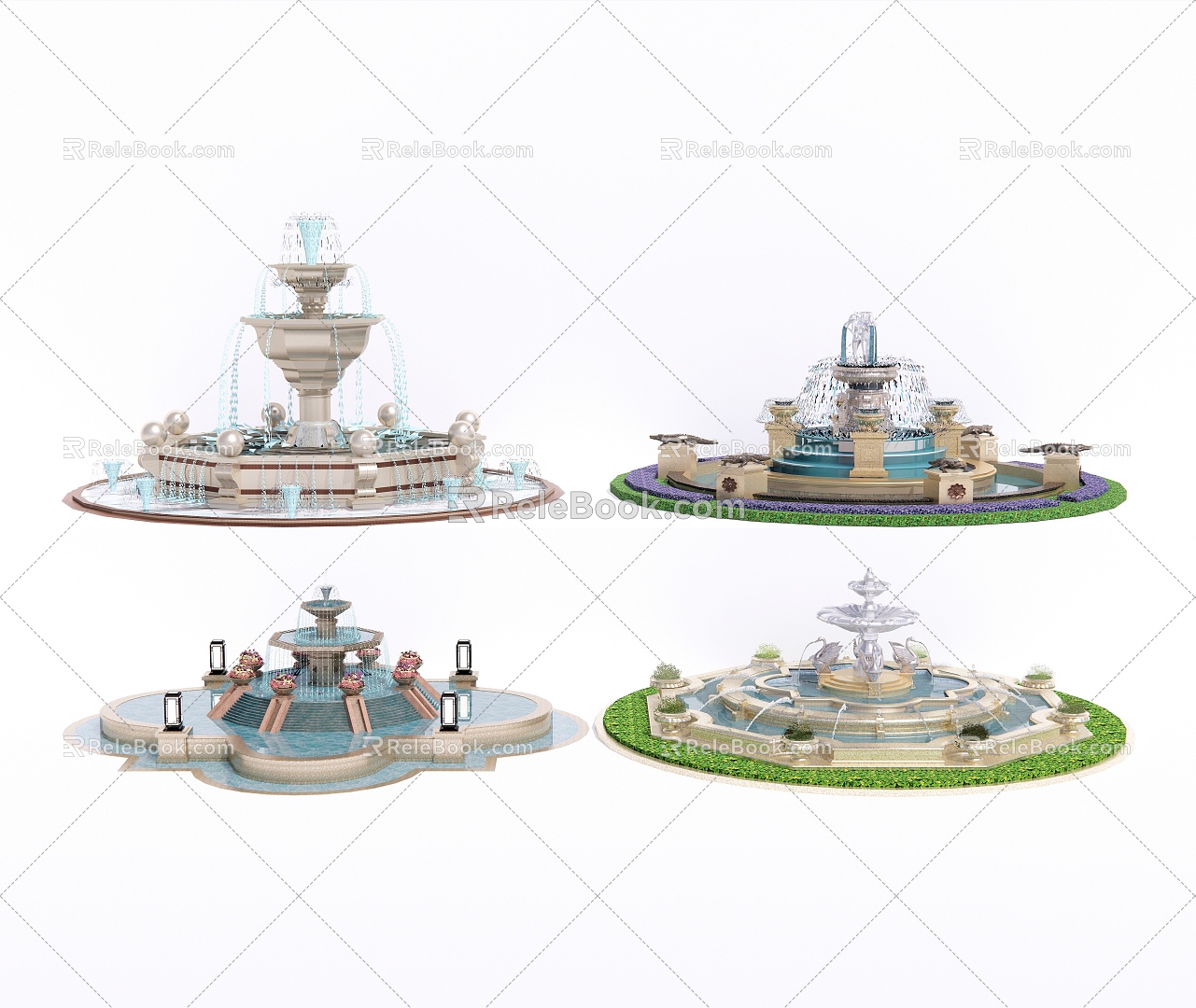 European-style fountain water fountain sketch water bowl waterscape water drop water bowl model