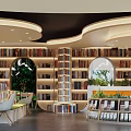 Modern Book Space Interior Design With Bookshelves Plants And Seats