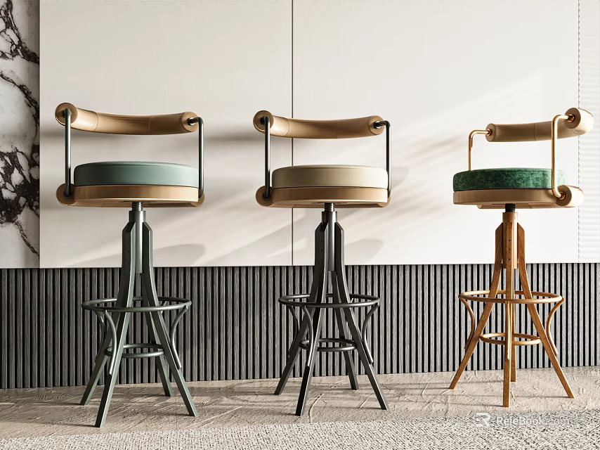 Modern Bar Stools With Curved Armrests Different Colors And Metal Bases 3d model 