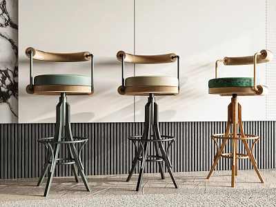 Modern Bar Stools With Curved Armrests Different Colors And Metal Bases 3d model