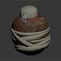 Reddish Brown Grenade Weapon Wrapped With Beige Cloth Straps Top Fuse And Metal Ring