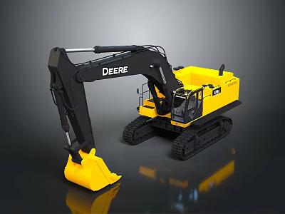 John Deere Yellow Black Crawler Excavator With Heavy Duty Bucket And Tracks 3d model