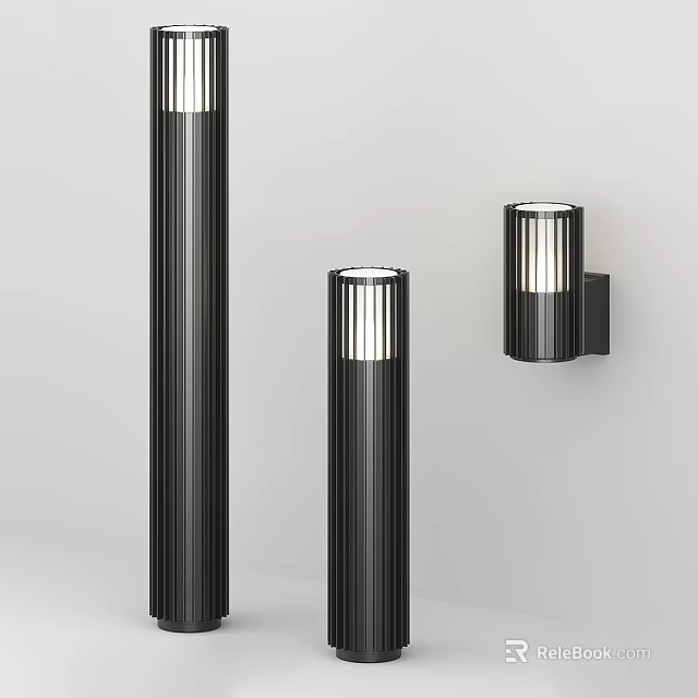 Modern Black Illuminated Wall Lamps For Interior Lighting With Vertical And Wall Mounted Striped Shades 3d model 
