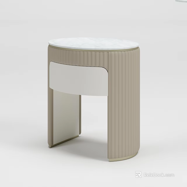 Modern Minimalist Bedside Table with Light Brown Frame White Marble Top and Vertical Striped Design 3d model 