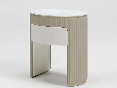 Modern Minimalist Bedside Table with Light Brown Frame White Marble Top and Vertical Striped Design 3d model