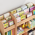 Children's Wooden Bookshelf with Books Toys Minion Doll and Backpack in Kids Room