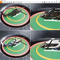 Modern Helicopter Parked On Green Helipad With Yellow Red Lines And Rotors