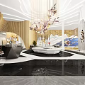 Modern Sales Office Lobby Design Featuring Chandelier Marble Floor And Front Desk
