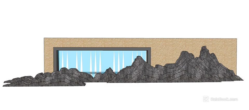 Scenic Feature Wall With Beige Surface Mountain Shaped Decorations And Rectangular Blue Background 3d model 