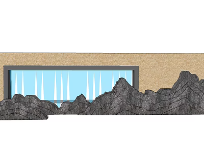 Scenic Feature Wall With Beige Surface Mountain Shaped Decorations And Rectangular Blue Background 3d model