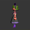 Cartoon Block Style Character With Green Hair Purple Bow And Red Arm Patterns