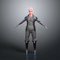Cyberpunk 3D Humanoid Character With Pink Hair And Mechanical Arm Leg Armor