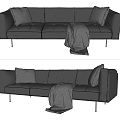 Black Leather Sofa Modern Three-Seat Sofa 3d model