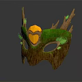 Wooden Forest Themed Mask With Branch Decorations Green Leaves And Yellow Heart Gemstone