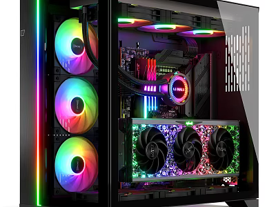 RGB Gaming PC Case With Transparent Side Panel And Colorful LED Fans 3d model