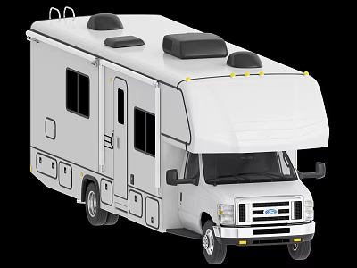 White Ford RV Exterior Design With Roof Equipment Side Doors And Windows 3d model