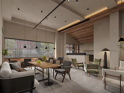 Modern Milk Tea Shop Interior With Cozy Seating And Greenery 3d model