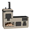 Vintage Wood Burning Stove With Chimney Oven Doors Firewood Storage Compartment And Countertop