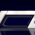 Modern Exhibition Booth Design With White Blue Illuminated Lines And Logo