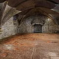 Ancient Stone Room With Vaulted Ceiling Stone Walls And Orange Stained Floor