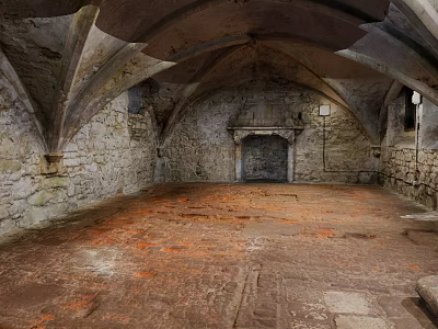 Ancient Stone Room With Vaulted Ceiling Stone Walls And Orange Stained Floor 3d model