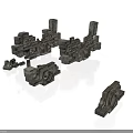 Stone Material Broken Vehicle Parts in 3D Model with Mechanical Details and Realistic Design