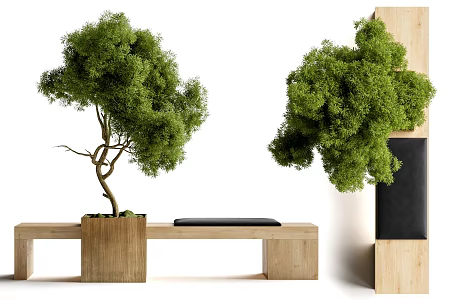 Modern Landscape Bench Tree Pool Landscape Tree Public Bench Outdoor Bench 3d model
