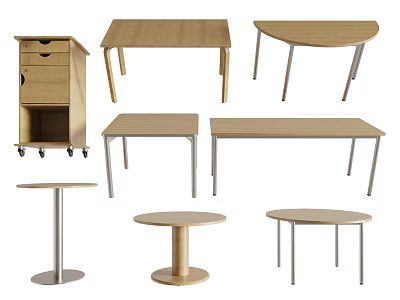 Various Styles Of Children's Wooden Tables With Round And Square Shapes For Kids 3d model