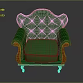 Green Accent Chair With Yellow Buttons Orange Trim And Wooden Legs