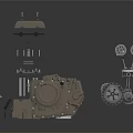 Exploded View Of Engine Mechanical Components With Metal Parts And Precision Machinery
