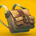 Vintage Leather Bag With Shoulder Straps Front Pockets And Distressed Texture On Yellow Background