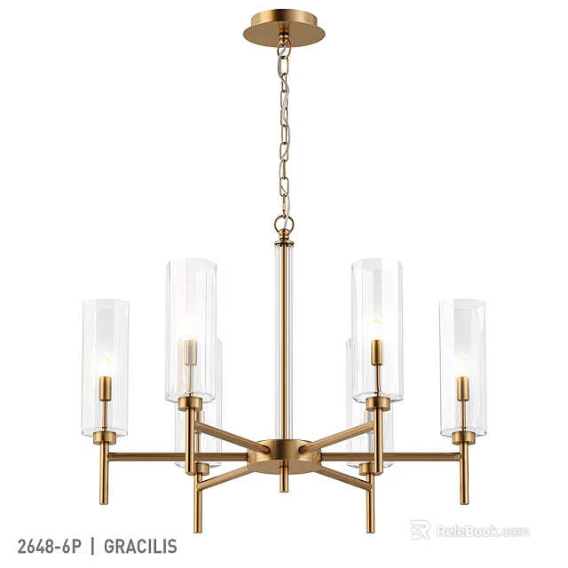 Modern Four Arm Brass Chandelier With Clear Glass Shades And Chain Suspension Design 3d model 