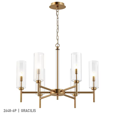 Modern Four Arm Brass Chandelier With Clear Glass Shades And Chain Suspension Design 3d model