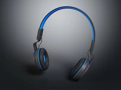 Modern Wireless Over Ear Headphones With Blue LED Lights And High Quality Sound 3d model