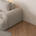 Wooden Coffee Table With Glass Door And Rattan Design In Living Room With Light Sofa