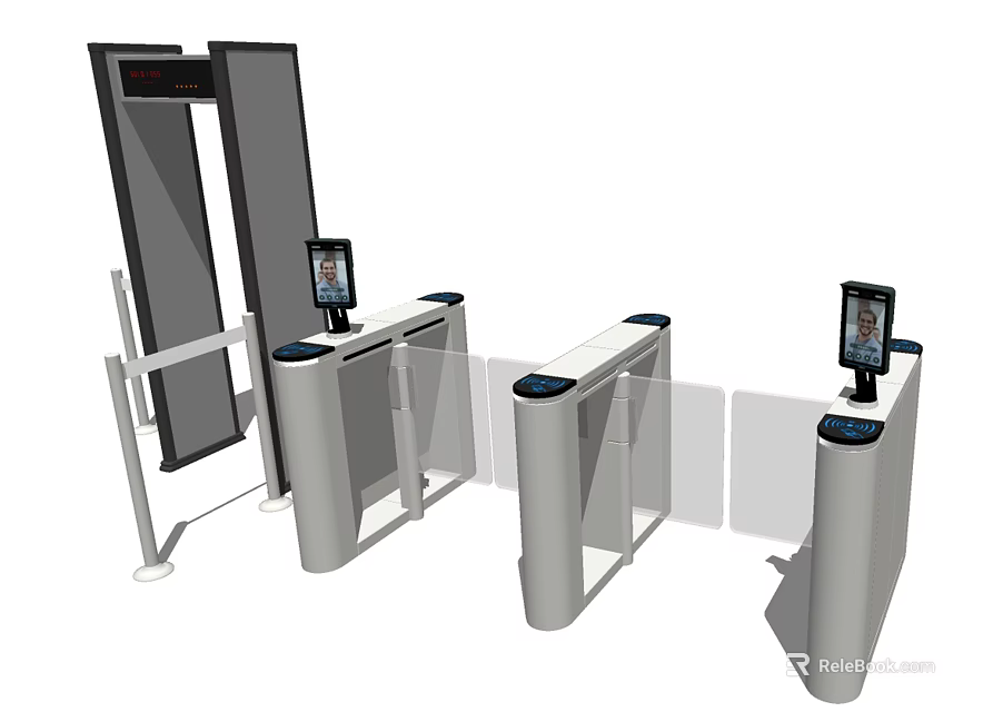 Modern Public Facility Entrance With Metal Detector Gate And Security Turnstile 3d model 