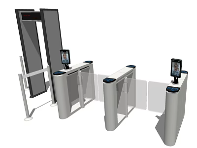 Modern Public Facility Entrance With Metal Detector Gate And Security Turnstile 3d model