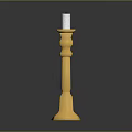 Elegant Golden Decorative Candlestick Featuring White Candle On Black Surface 3d model