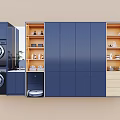 Modern Blue Balcony Cabinet with Washing Machine Open Shelves and Storage Space