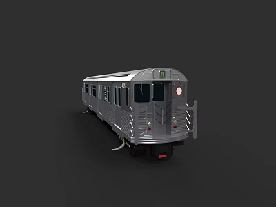 Silver Modern Subway Train With Front Headlights And Side Windows 3d model